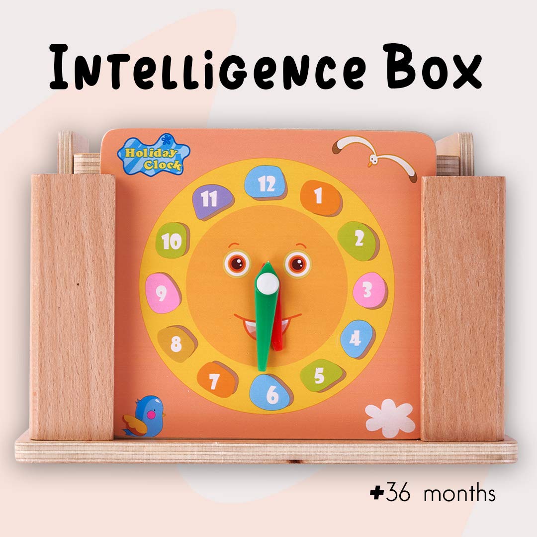 Wooden Colorful Intelligence Box Toys for Kids, Wooden Blocks Shape Matching Kids Toys with 5 Panels & Clock, Early Educational Learning Toy for Kids Boys & Girls
