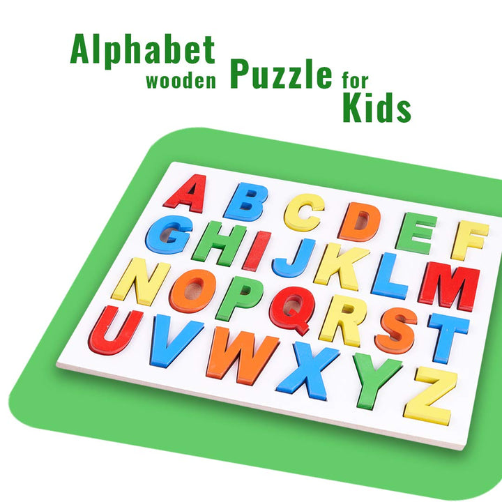 Wooden Alphabet and Color Learning Educational Board for Kids, A to Z English Alphabet Puzzle with Knob, Educational Learning Wooden Peg Puzzle Board for Kids, Children Boys & Girls