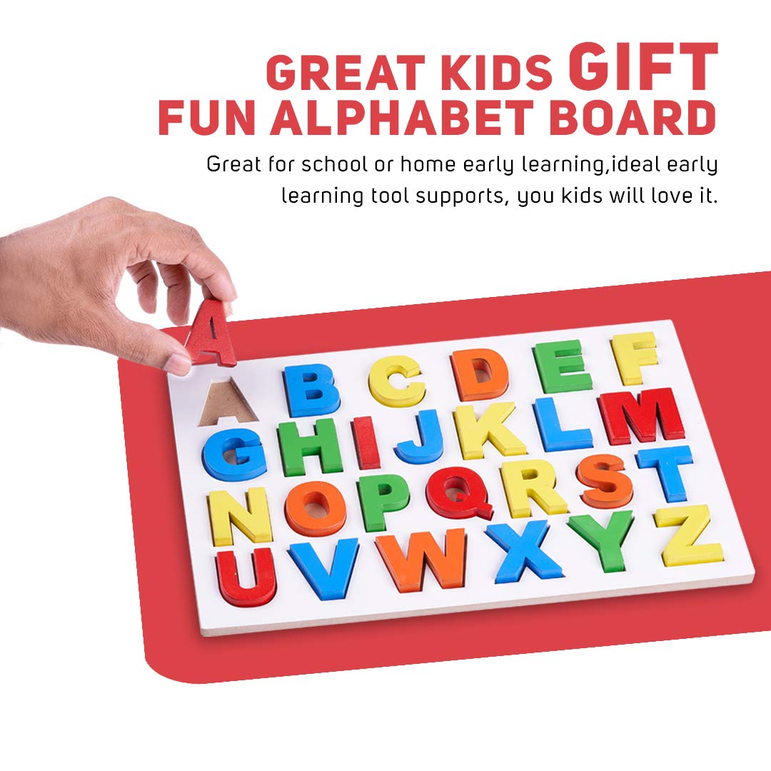Wooden Alphabet and Color Learning Educational Board for Kids, A to Z English Alphabet Puzzle with Knob, Educational Learning Wooden Peg Puzzle Board for Kids, Children Boys & Girls