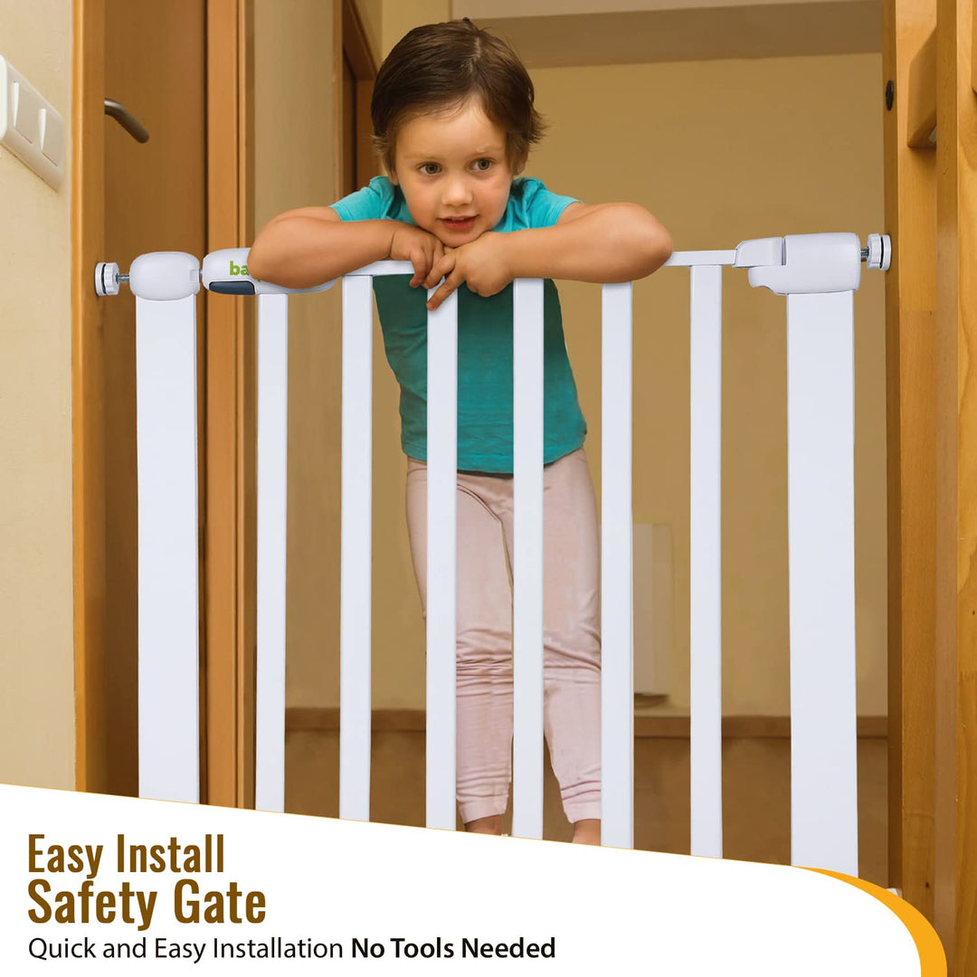 Baybee 75-85cm Auto Close Baby Safety Gate, Extra Tall Baby Fence Barrier Dog Gate with Easy Walk-Thru Child Gate | Baby Gate for House, Stairs, Doorways | Safety Gate for Baby (White)