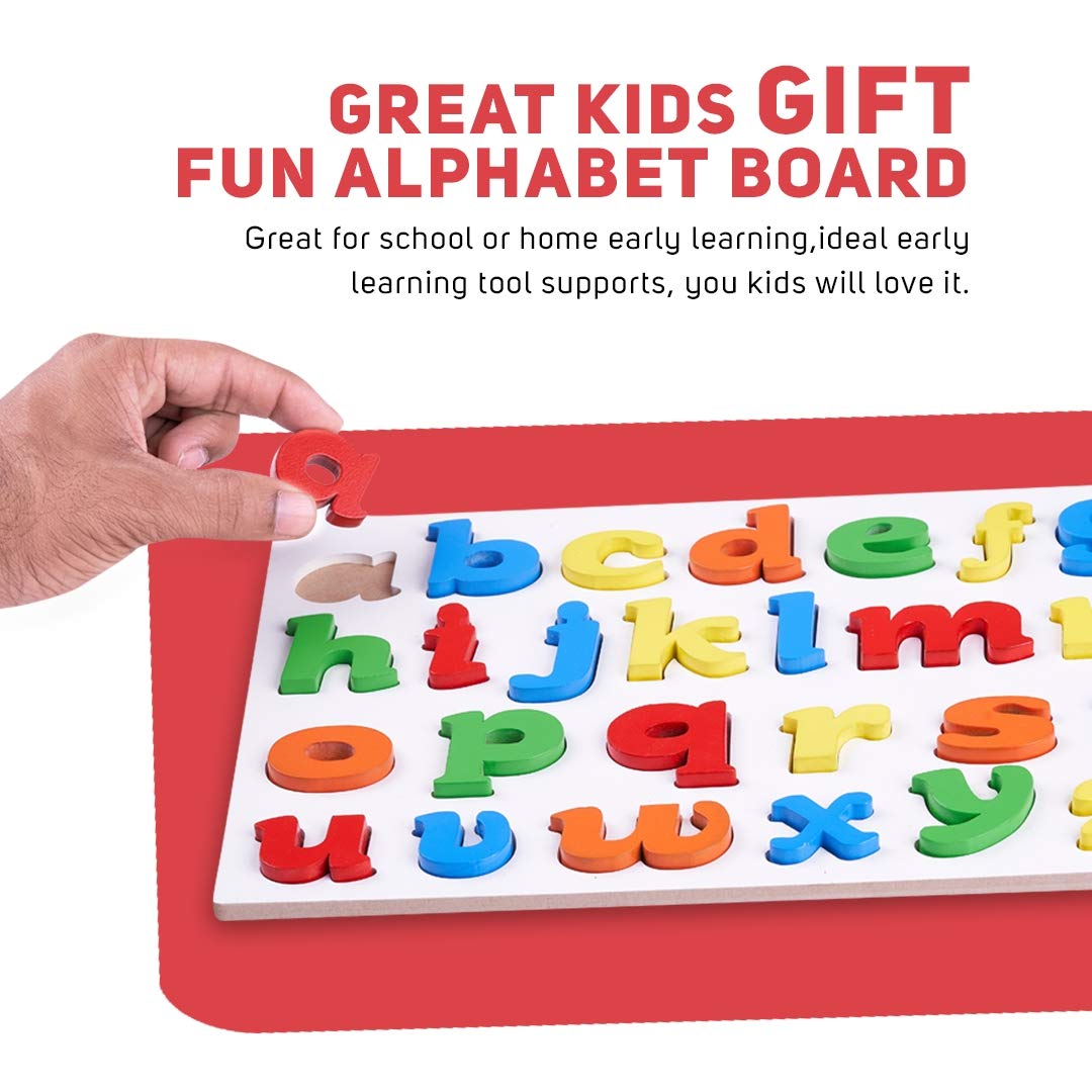 Wooden Alphabet and Color Learning Educational Board for Kids, a to z English Alphabet Puzzle with Knob, Educational Learning Wooden Puzzle Board for Kids, Children Boys & Girls