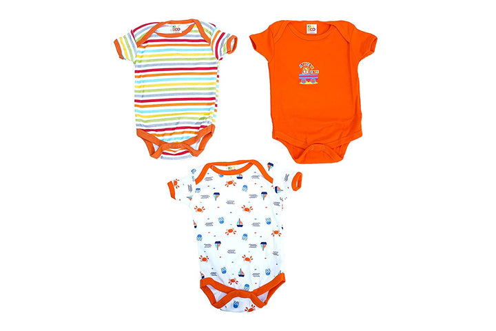 New Born Baby Multi-Color Half Sleeve Cotton Sleep Suit Romper Combo for Boys and Girls Set of 3 / (Random Colors and Prints May Be Vary)