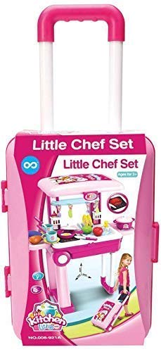 Catron Little Chef 2 in 1 Kitchen Play Set, Pretend Play Luggage Kitchen kit for Kids with Suitcase Trolley carrycase with Sound - Lights and Accessories Included- Multi Color