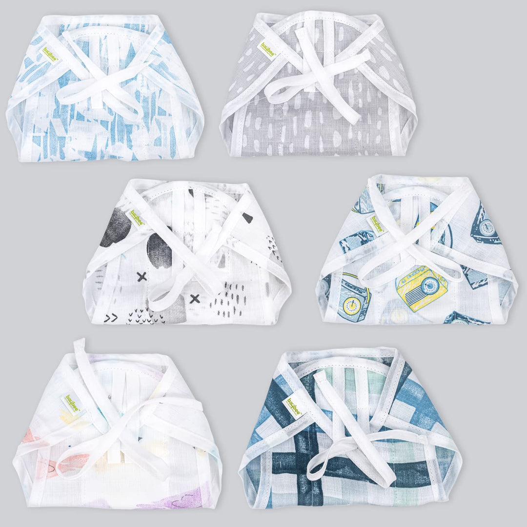 Cotton Muslin Baby Cloth Diapers Nappies for New Born Baby Boy Girl 0-3 Months Pack of 6