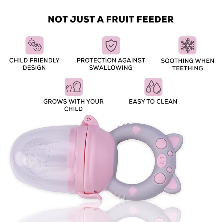 Premium Baby Food and Fruit Nibbler-Organic/Fresh Food Feeder for Infant/Newborn/Toddlers 3-24 Months BPA Free Baby Grip Feeder to Push Food (Persian, Pink)