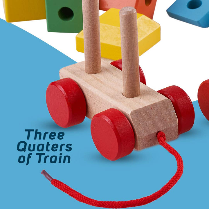 Wooden Push N Pull Train with Shape & Colour Sorter Wooden Toys for Kids, Wooden Blocks Stacking Kids Toys, Early Educational Learning Game Toy for Kids Boys & Girls