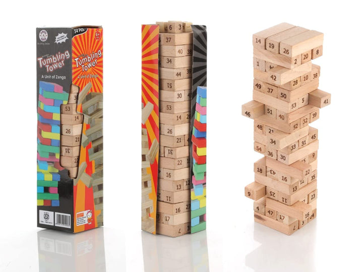 54pcs Tumbling Tower A Unit of Zenga Wooden Blocks Stacking Tower Game for Kids Multi Color Age 6+ Years